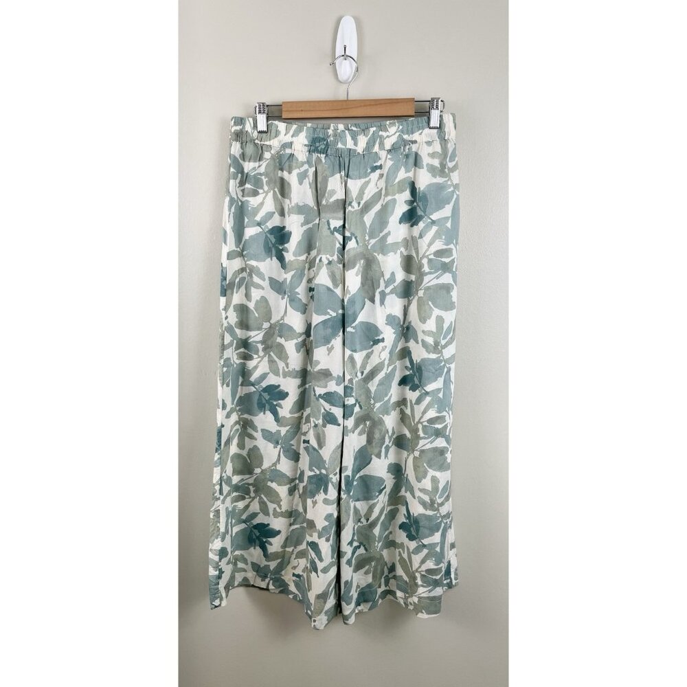 Zuba by Westside Green Leaf Printed Palazzo Pants Sz Lg Floral‎ 100% Modal Light